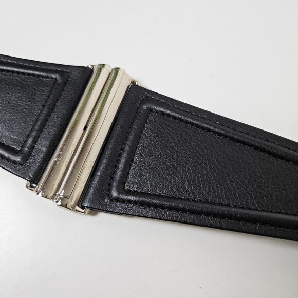 Express Elastic Front Slide Close Belt XS/S‎ Black Faux Leather Stretch - Picture 3 of 7